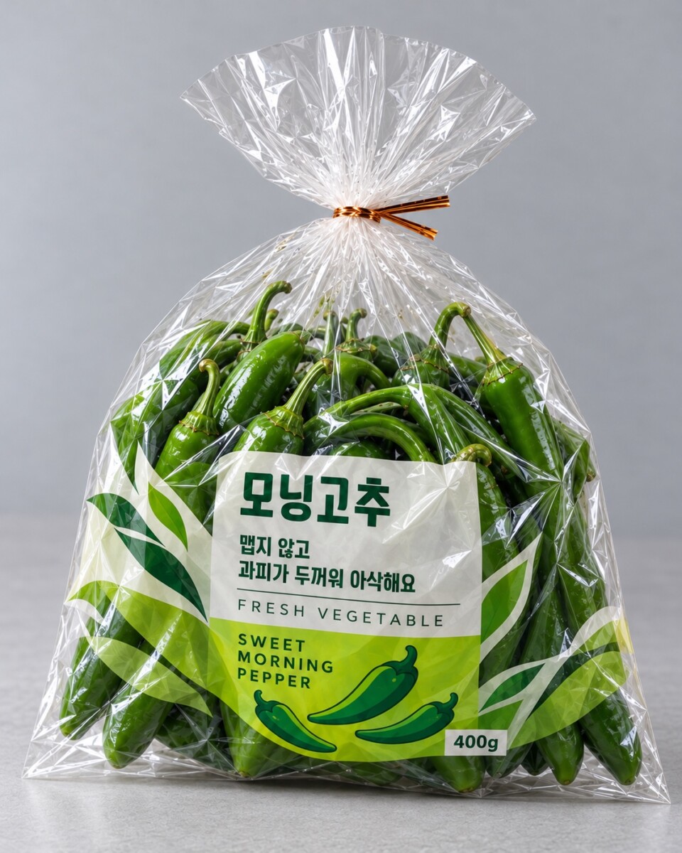 고추가 담긴 투명 비닐 포장봉투